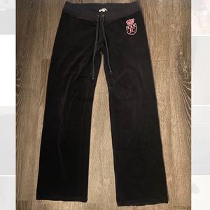 Juicy couture black velvet trackpants w/rhinestone detailing